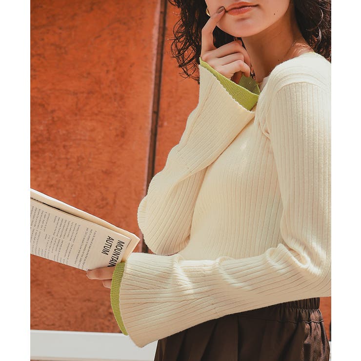 配色シアードッキングフレアスリーブリブニット | titivate | 詳細画像4 