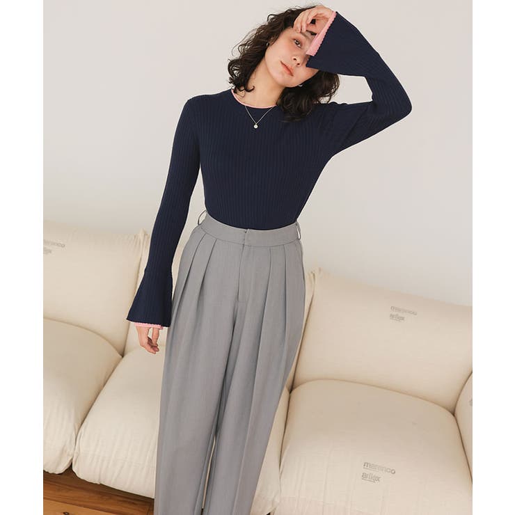 配色シアードッキングフレアスリーブリブニット | titivate | 詳細画像18 