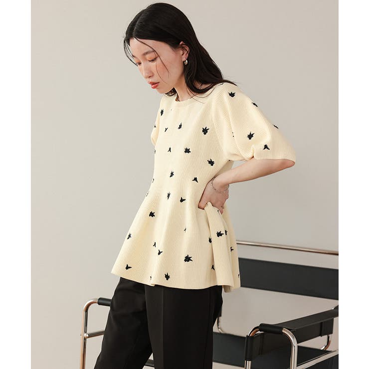 フラワー刺繍ペプラムニットトップス | titivate | 詳細画像30 