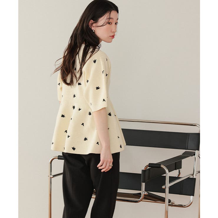 フラワー刺繍ペプラムニットトップス | titivate | 詳細画像31 