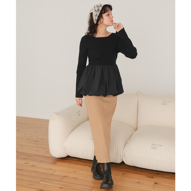 ヘムバルーンドッキングボートネックリブニット | titivate | 詳細画像33 