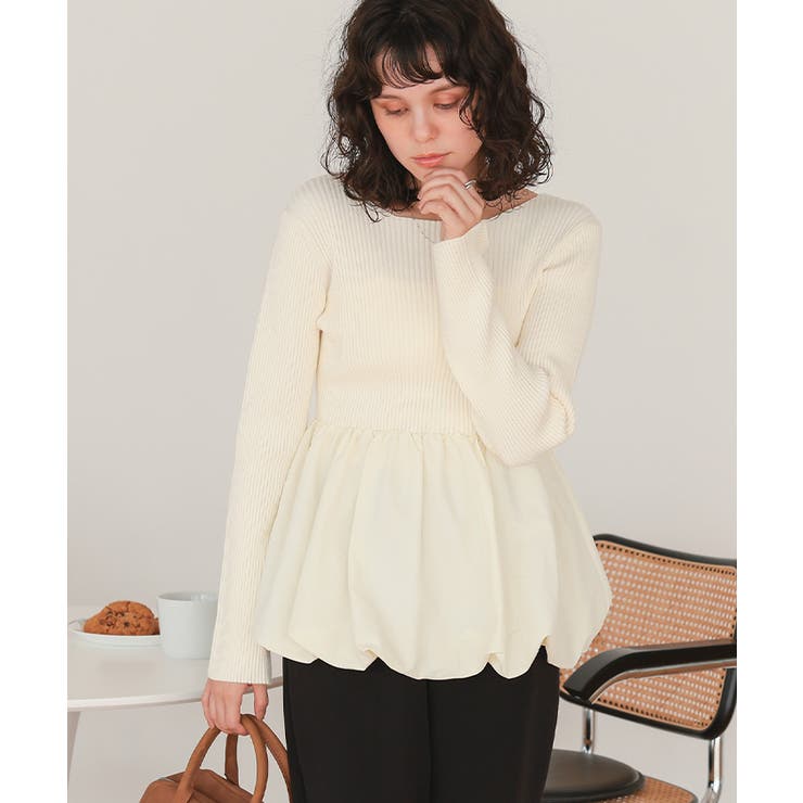 ヘムバルーンドッキングボートネックリブニット | titivate | 詳細画像6 