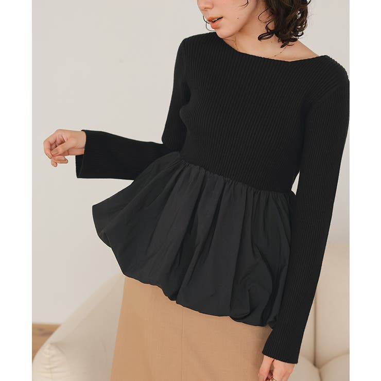 ヘムバルーンドッキングボートネックリブニット | titivate | 詳細画像16 