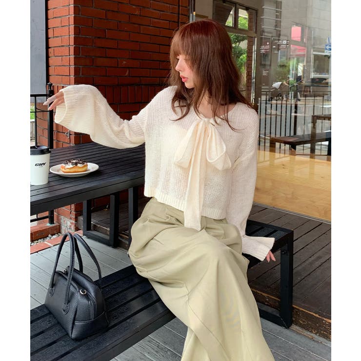 前後2wayリボンデザインシアーローゲージニット | titivate | 詳細画像2 