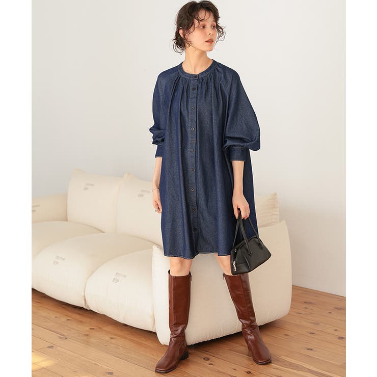 ギャザーボリュームシルエットデニムワンピース | titivate | 詳細画像12 