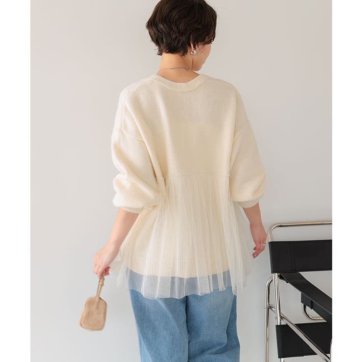 チュールドッキングVネックニットカーディガン | titivate | 詳細画像20 