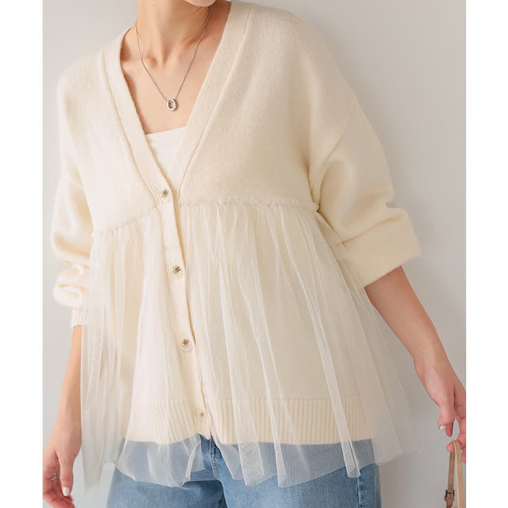 チュールドッキングVネックニットカーディガン | titivate | 詳細画像2 