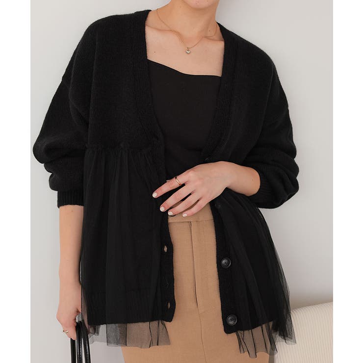 チュールドッキングVネックニットカーディガン | titivate | 詳細画像12 