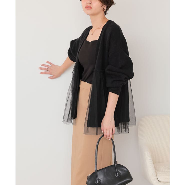 チュールドッキングVネックニットカーディガン | titivate | 詳細画像15 