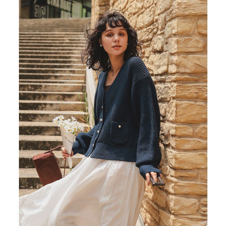 ポケット付きパールボタンニットカーディガン | titivate | 詳細画像4 