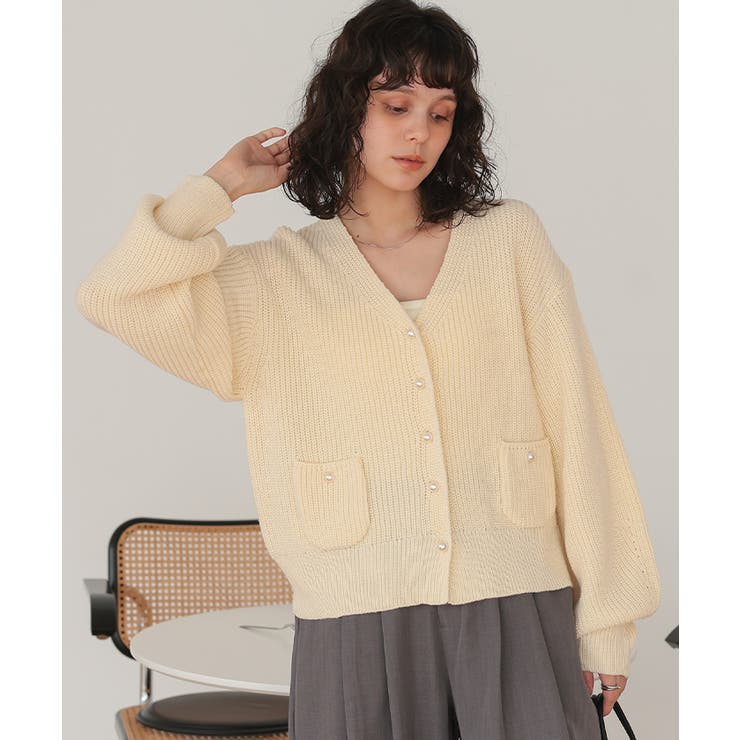 ポケット付きパールボタンニットカーディガン | titivate | 詳細画像6 