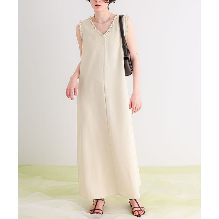 リネンライクVネックフリルデザインノースリーブワンピース | titivate | 詳細画像12 