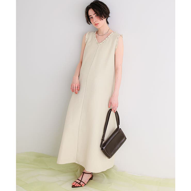 リネンライクVネックフリルデザインノースリーブワンピース | titivate | 詳細画像16 