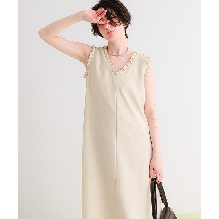 リネンライクVネックフリルデザインノースリーブワンピース | titivate | 詳細画像17 