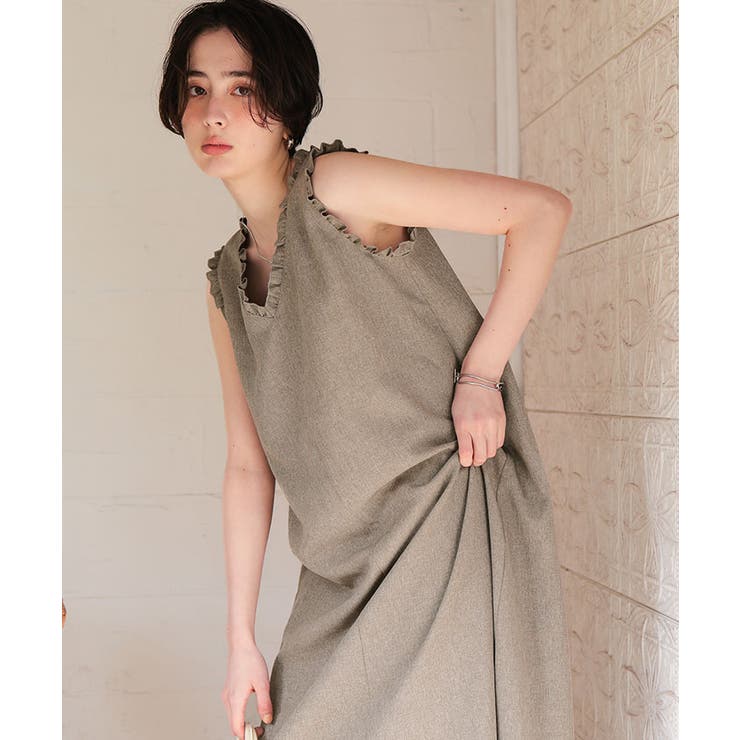 リネンライクVネックフリルデザインノースリーブワンピース | titivate | 詳細画像20 