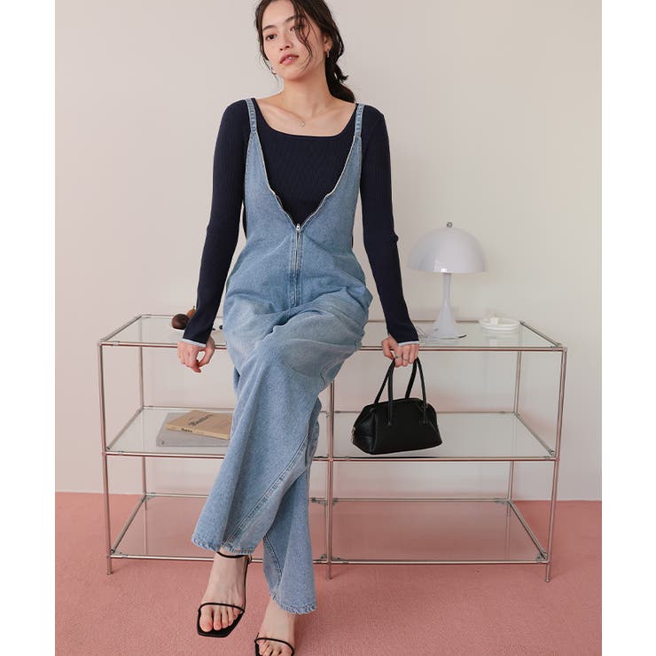 フロントファスナーデザインデニムキャミソールサロペット | titivate | 詳細画像2 