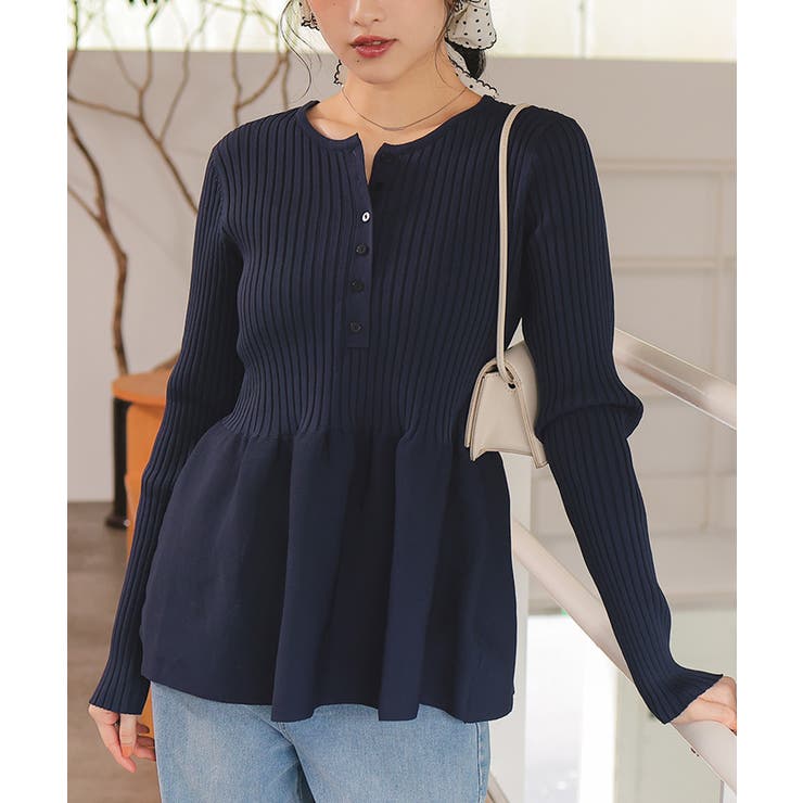 前後2wayヘンリーネックペプラムニットトップス | titivate | 詳細画像8 