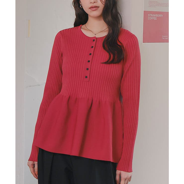 前後2wayヘンリーネックペプラムニットトップス | titivate | 詳細画像11 