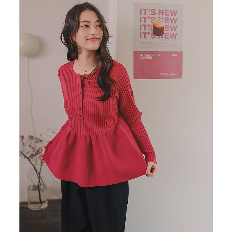 前後2wayヘンリーネックペプラムニットトップス | titivate | 詳細画像12 