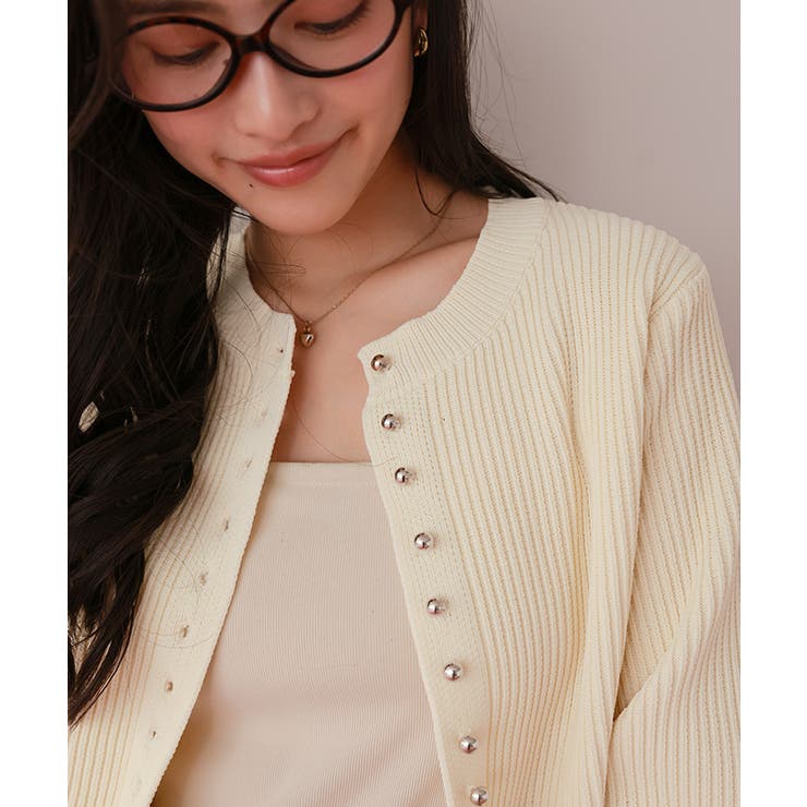 ミニシルバー釦デザインニットカーディガン | titivate | 詳細画像31 