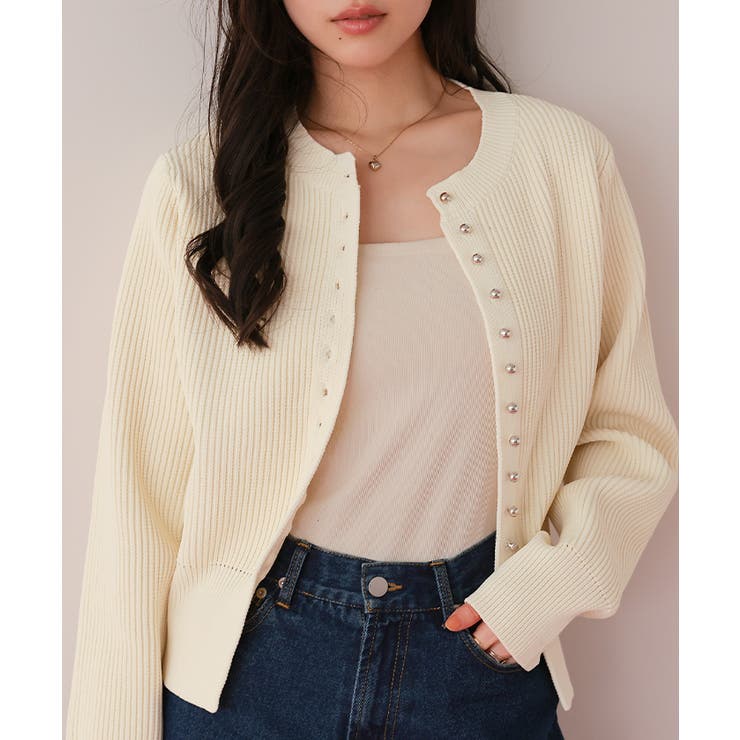 ミニシルバー釦デザインニットカーディガン | titivate | 詳細画像9 