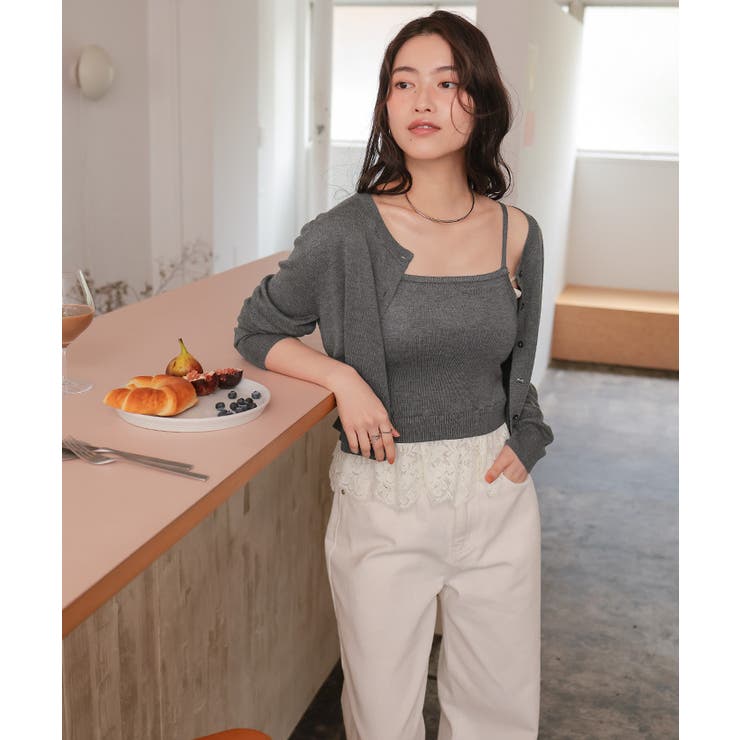 レースヘムキャミソール/カーディガンニットセット | titivate | 詳細画像2 