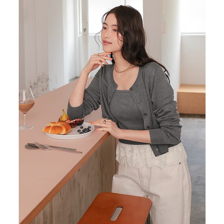 レースヘムキャミソール/カーディガンニットセット | titivate | 詳細画像5 