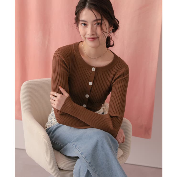 ミドル丈リブニットカーディガン | titivate | 詳細画像15 