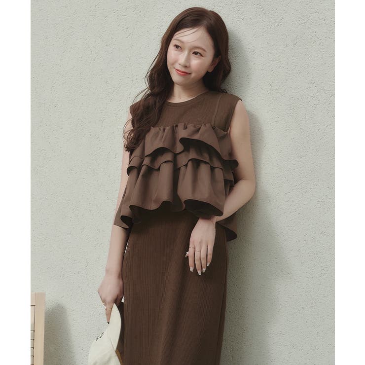 フリルキャミソールトップス/リブカットソーワンピースセット | titivate | 詳細画像14 