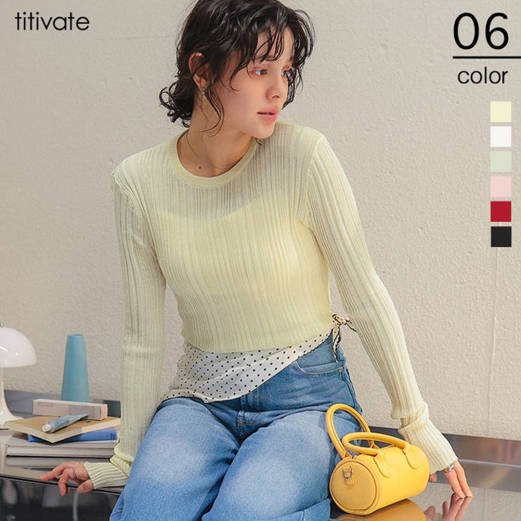 クルーネックランダムリブシアーニット | titivate | 詳細画像1 