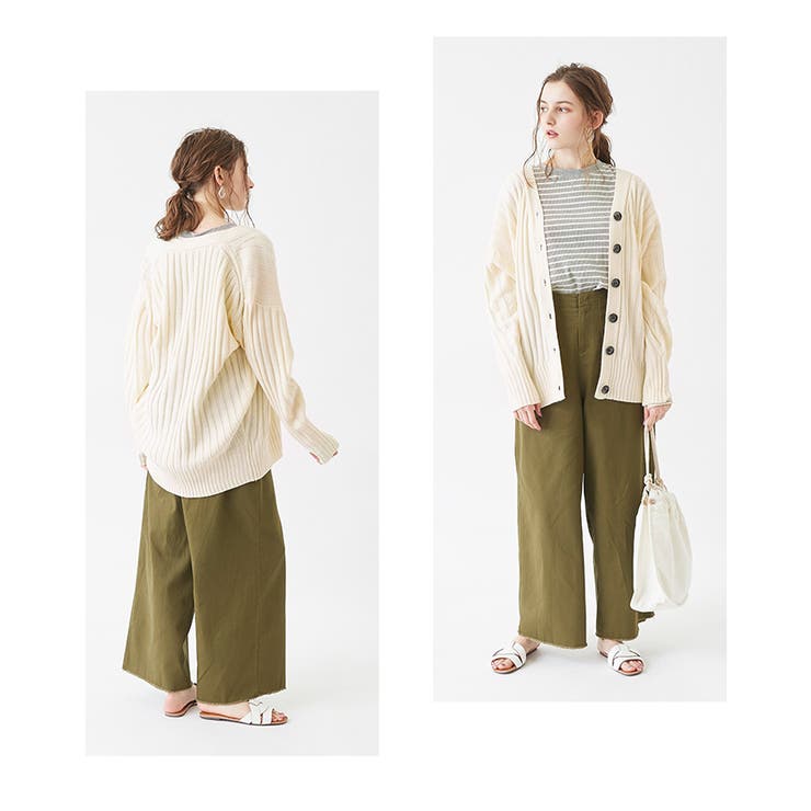 リブ編みオーバーサイズカーディガン ベージュ ベージュ】厚手リブ編み