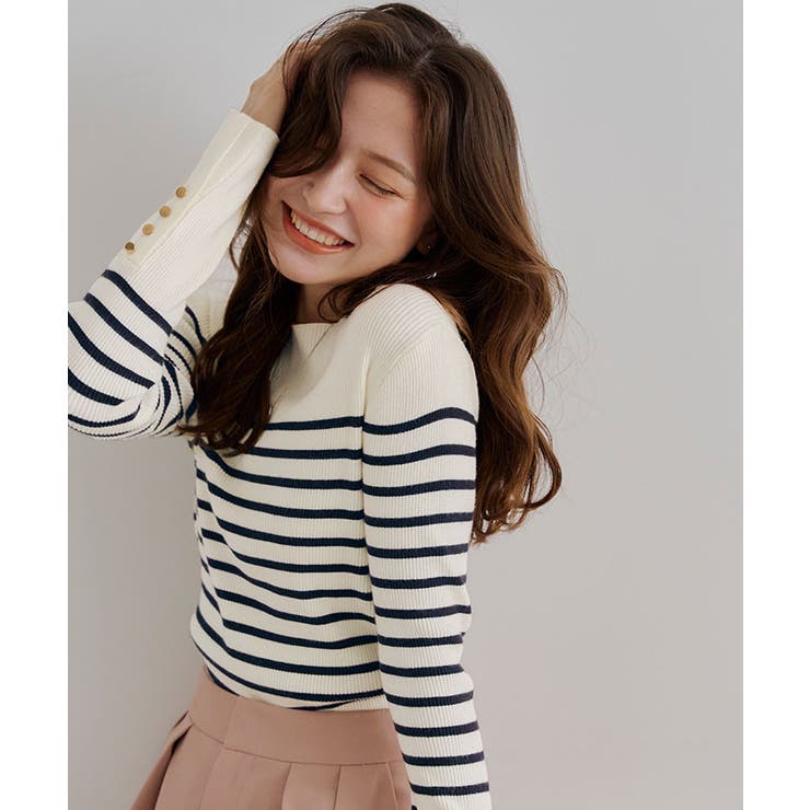 ボートネックゴールド釦デザインニット | titivate | 詳細画像18 