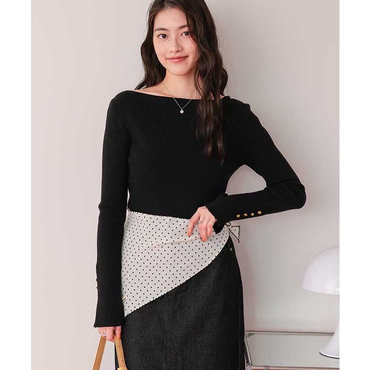 ボートネックゴールド釦デザインニット[品番：TV000012729]｜titivate