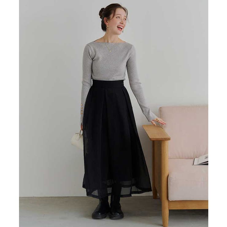 ボートネックゴールド釦デザインニット[品番：TV000012729]｜titivate