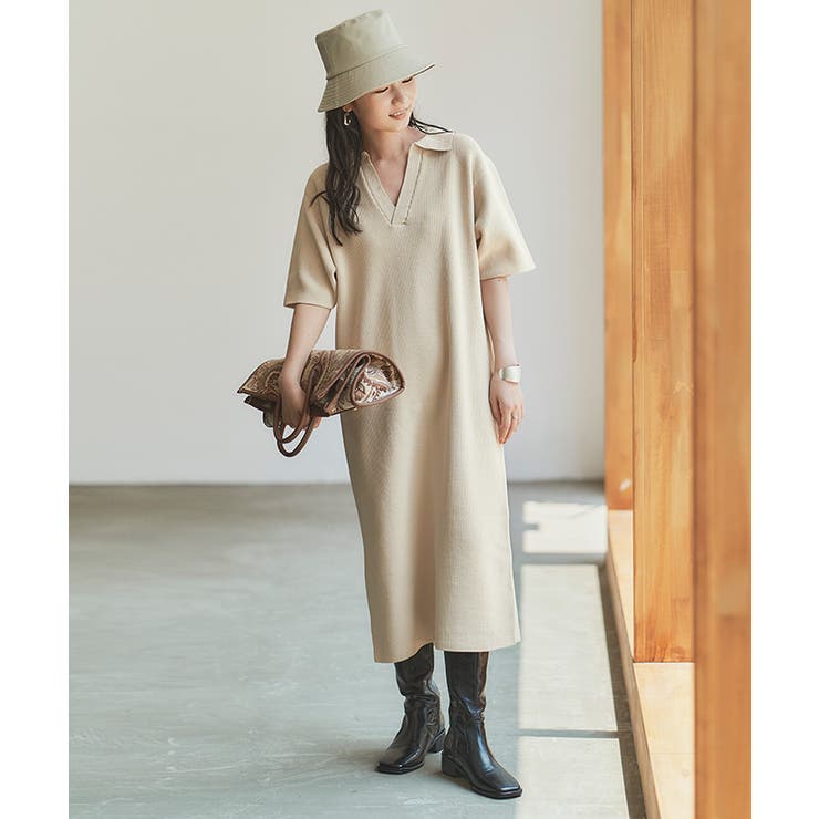 スキッパー半袖ニットワンピース カジュアルな編地がかわいい ワンピース 品番 Tv Titivate ティティベート のレディースファッション通販 Shoplist ショップリスト