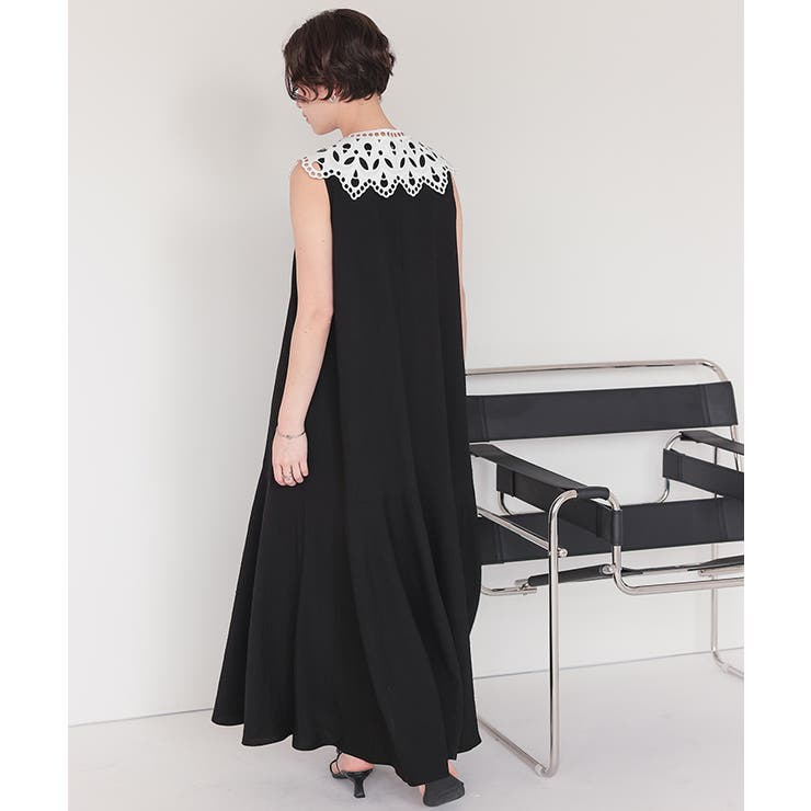 FOXEY 黒 レース 襟付き ノースリーブワンピース Dark Angel ワンピース レース付け襟 ノースリーブ レディース