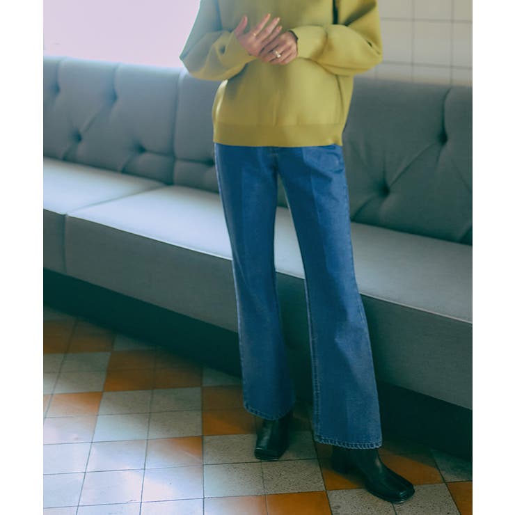 センタープレスブーツカットデニムパンツ[品番：TV000013003