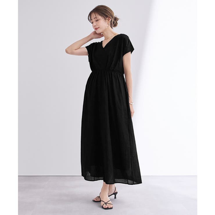 コットンVネックフレンチスリーブワンピース【UR'S ユアーズ