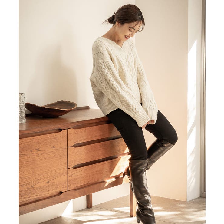 Vネックローゲージケーブルニット トップス レディース | titivate | 詳細画像12 