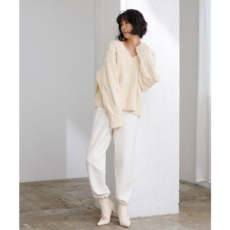 Vネックローゲージケーブルニット トップス レディース | titivate | 詳細画像17 