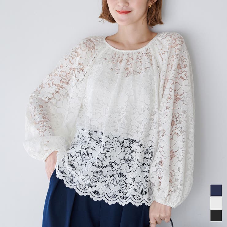 ボリュームスリーブスカラップレースブラウス トップス レディース | titivate | 詳細画像1 