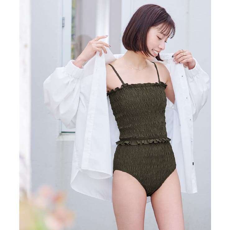 体型カバー★★シャーリング 紐 モノキニ 水着 2セット 2wayシャーリングビキニ/水着【UR'S ユアーズ】 水着体型カバー