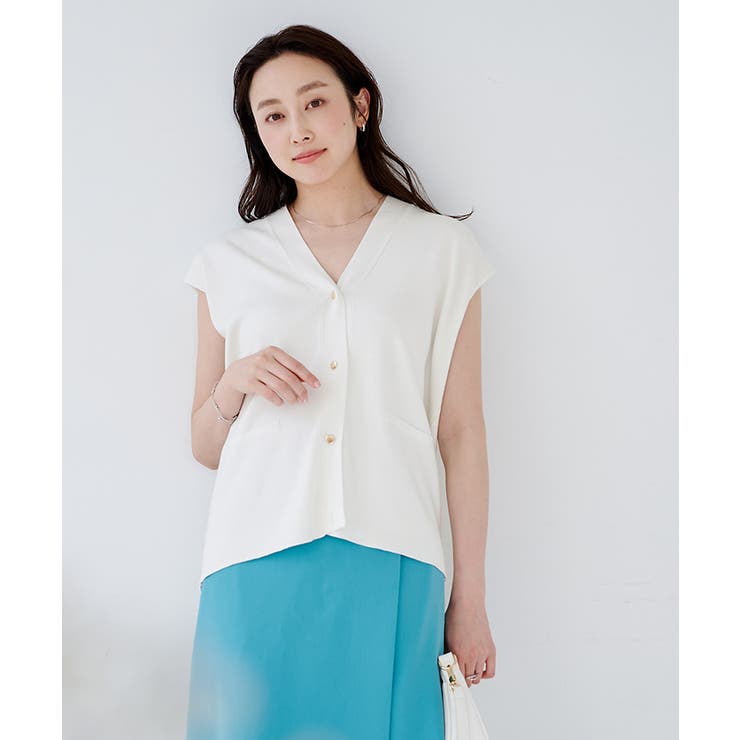 ゴールド釦Vネックフレンチスリーブニット【UR’S ユアーズ】 | titivate | 詳細画像18 