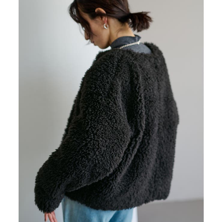 美品☆aiver ブラウン フェイクファーコート ダブルブレスト