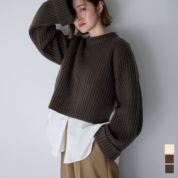 クルーネックダブルカフスワイドニット【UR’S ユアーズ】 | titivate | 詳細画像1 