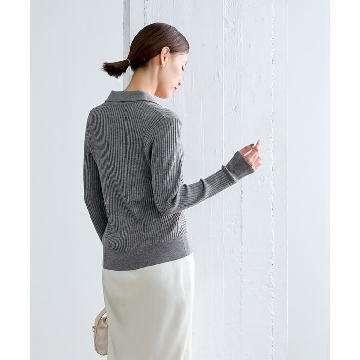 ウールブレンド襟付きフィットニットカーディガン【UR'S ユアーズ