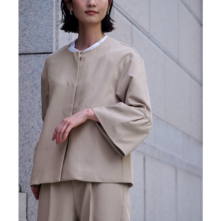 高級品市場 ギャザーフレアスリーブノーカラージャケット【UR'S ユアーズ ジャケット・アウター
