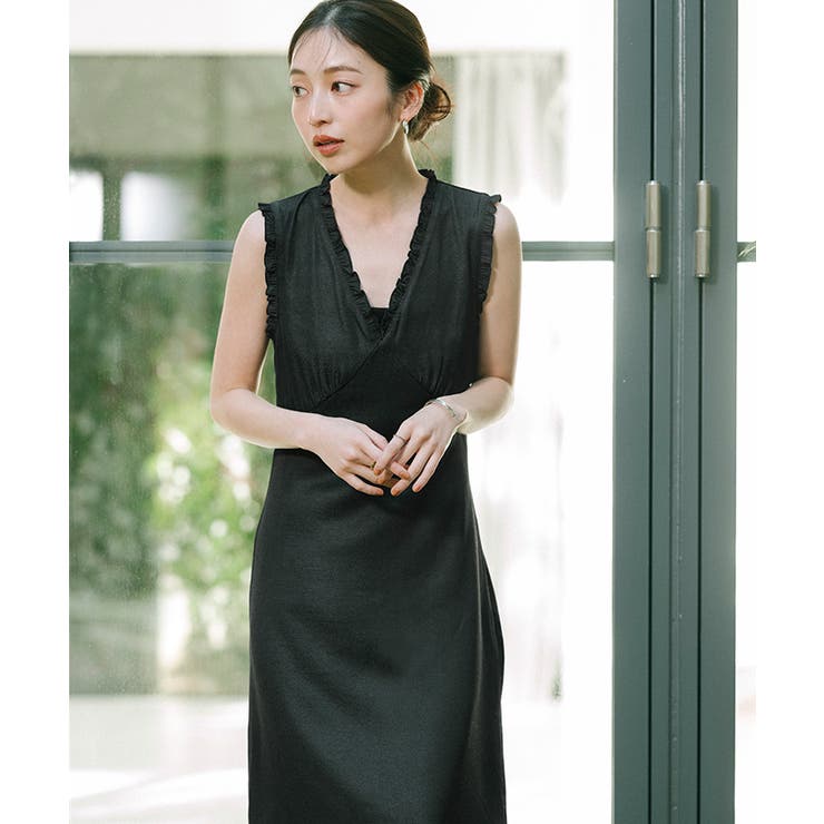 フリルデザインVネックロングワンピース【UR'S ユアーズ】[品番