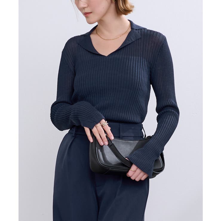 オープンカラーシアーリブニット【UR’S ユアーズ】 | titivate | 詳細画像12 