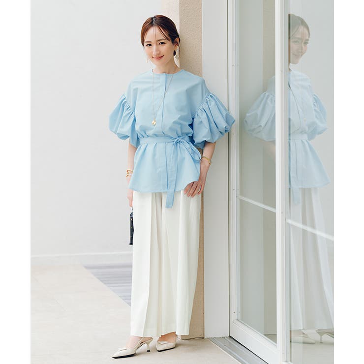 極美品完売✨ #Newans 【1】 サークルスリーブAラインブラウス ブルー オンワード樫山 #Newansサークル スリーブ A ライン ブラウス
